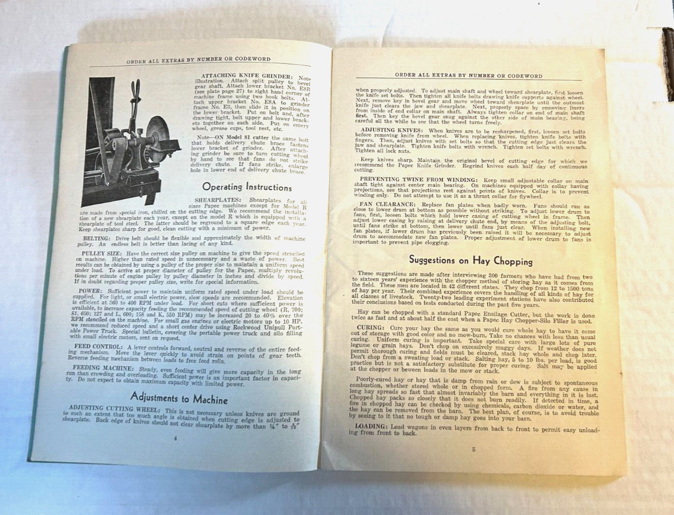 Vintage 1933 Papec Ensliage Cutters & Hay Chopper Directions & Operating Booklet