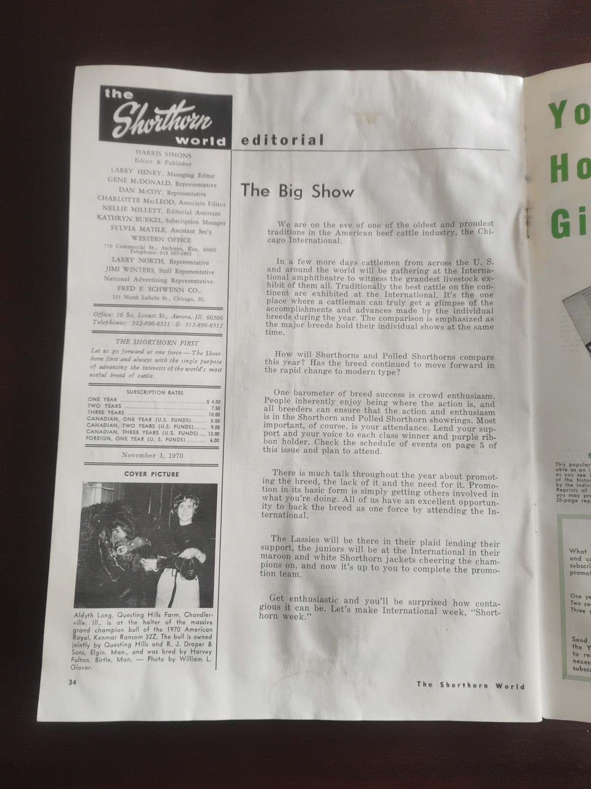The Shorthorn World Nov.1,1970 Shorthorn Magazine Breed Publication