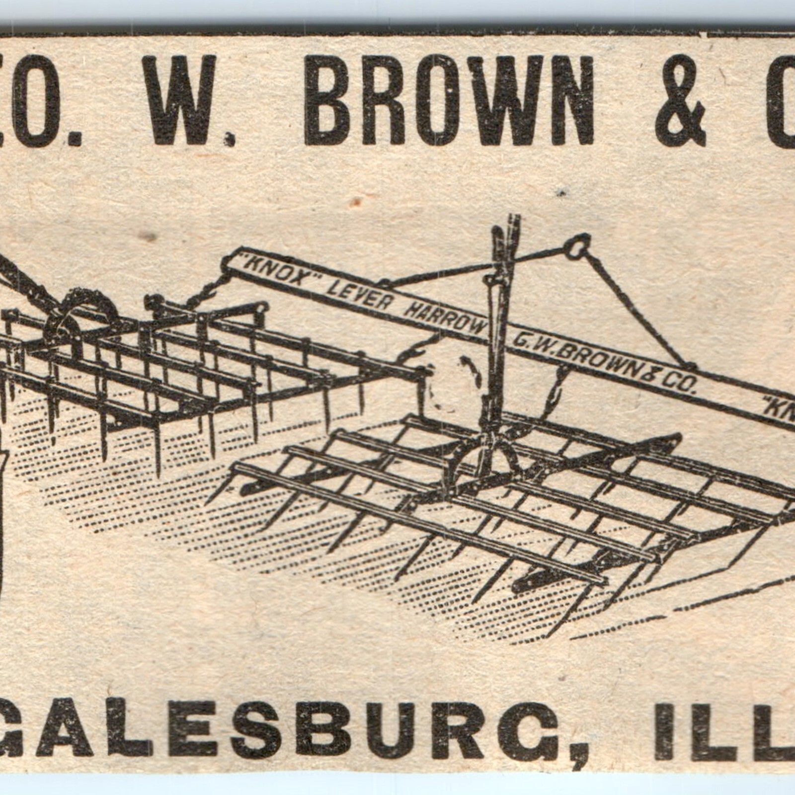 Vtg 1890 Galesburg IL Geo W Brown Knox Lever Harrow Farm Print Ad World Fair IL