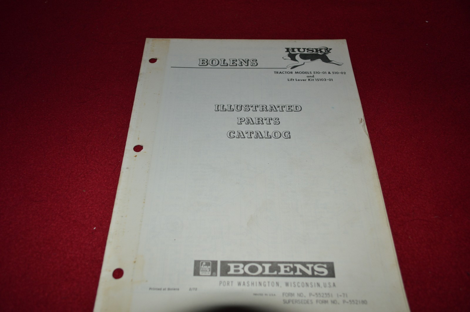 Bolens Husky 510-01 510-02 Tractor Dealer&rsquo;s Parts Book Manual CHPA