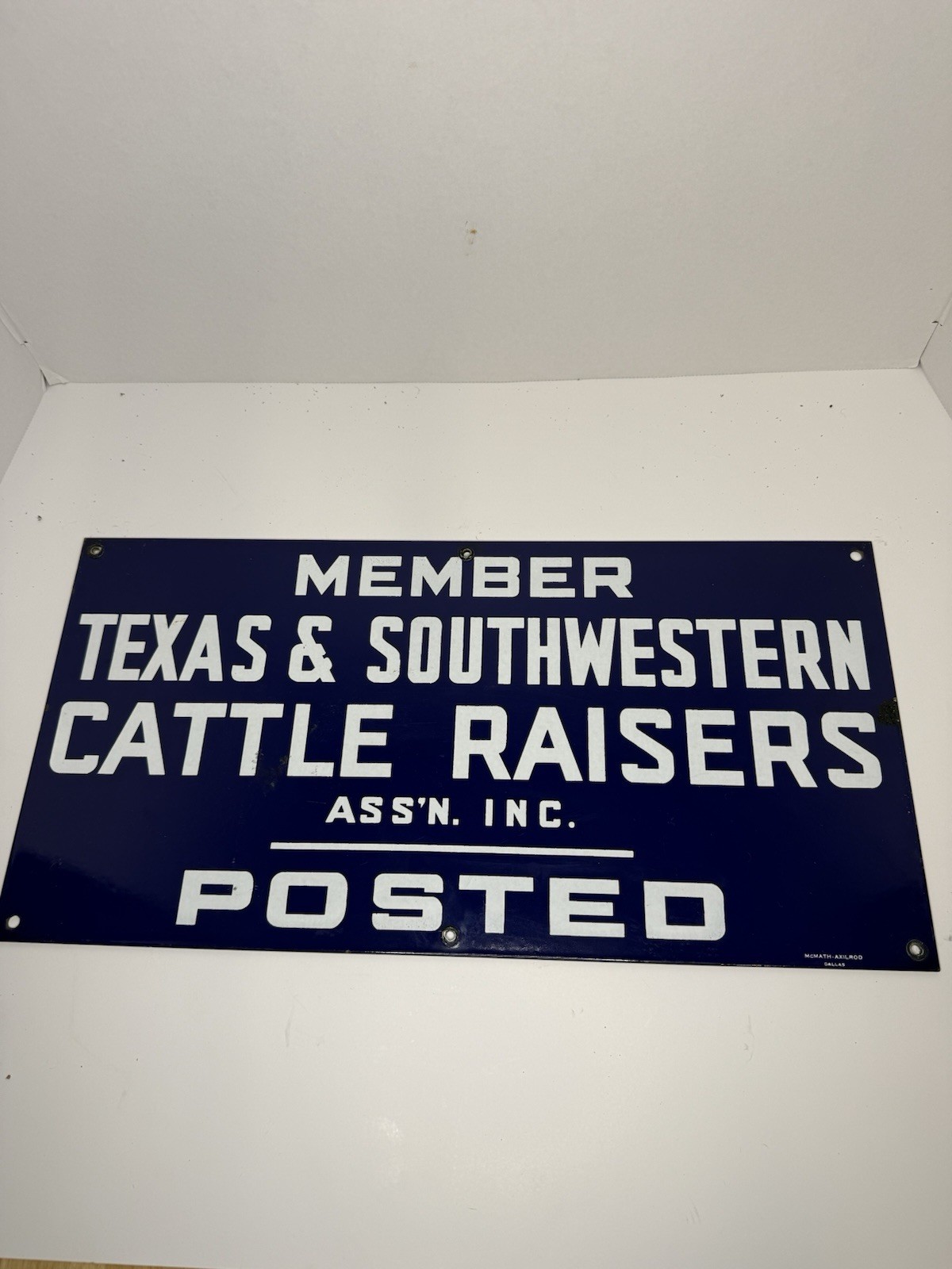Vintage Porcelain Texas & Southwestern Cattle Raisers Association Posted Sign