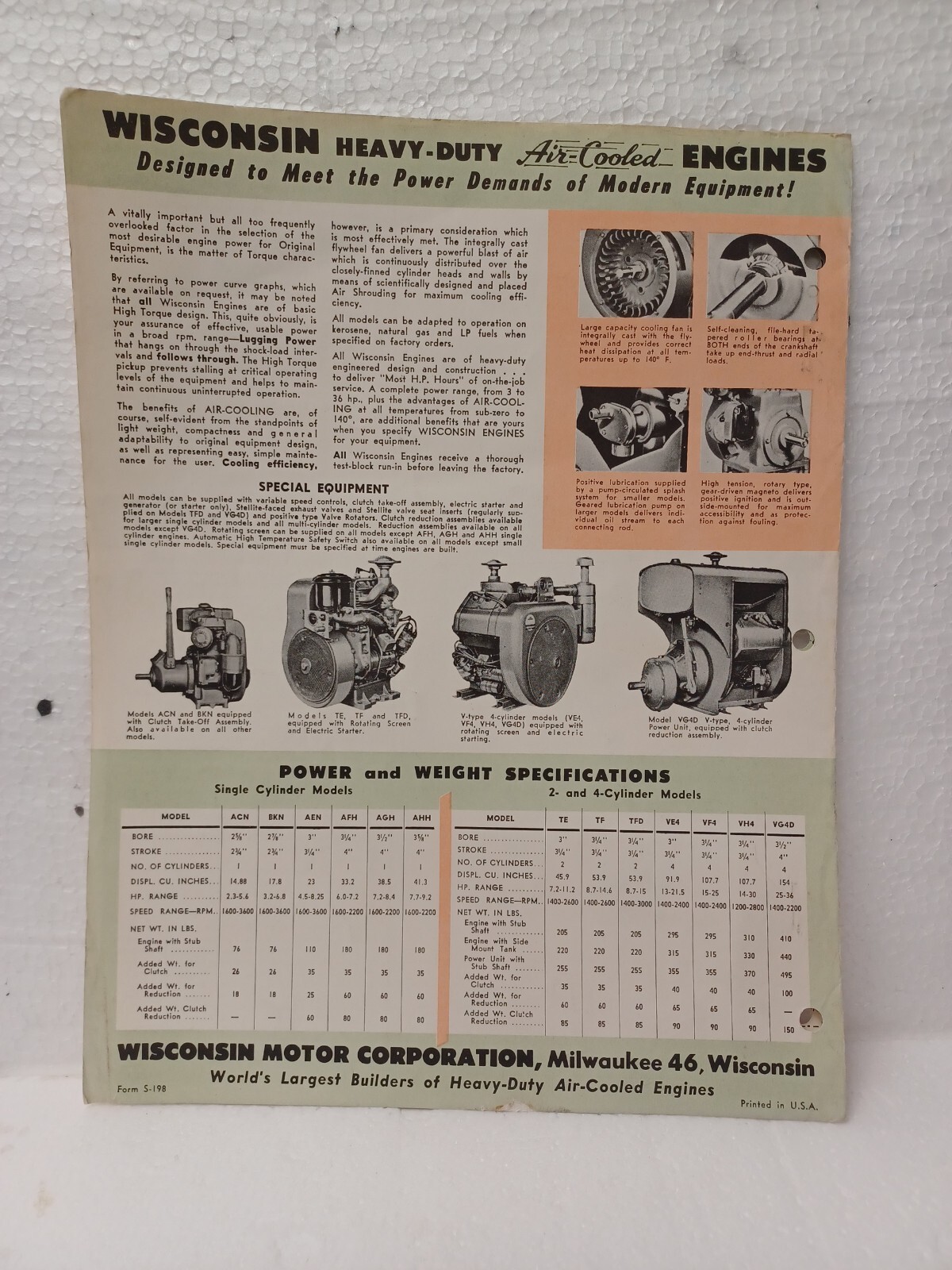 Wisconsin Engine parts and service Brochure Map 2 pieces Vintage