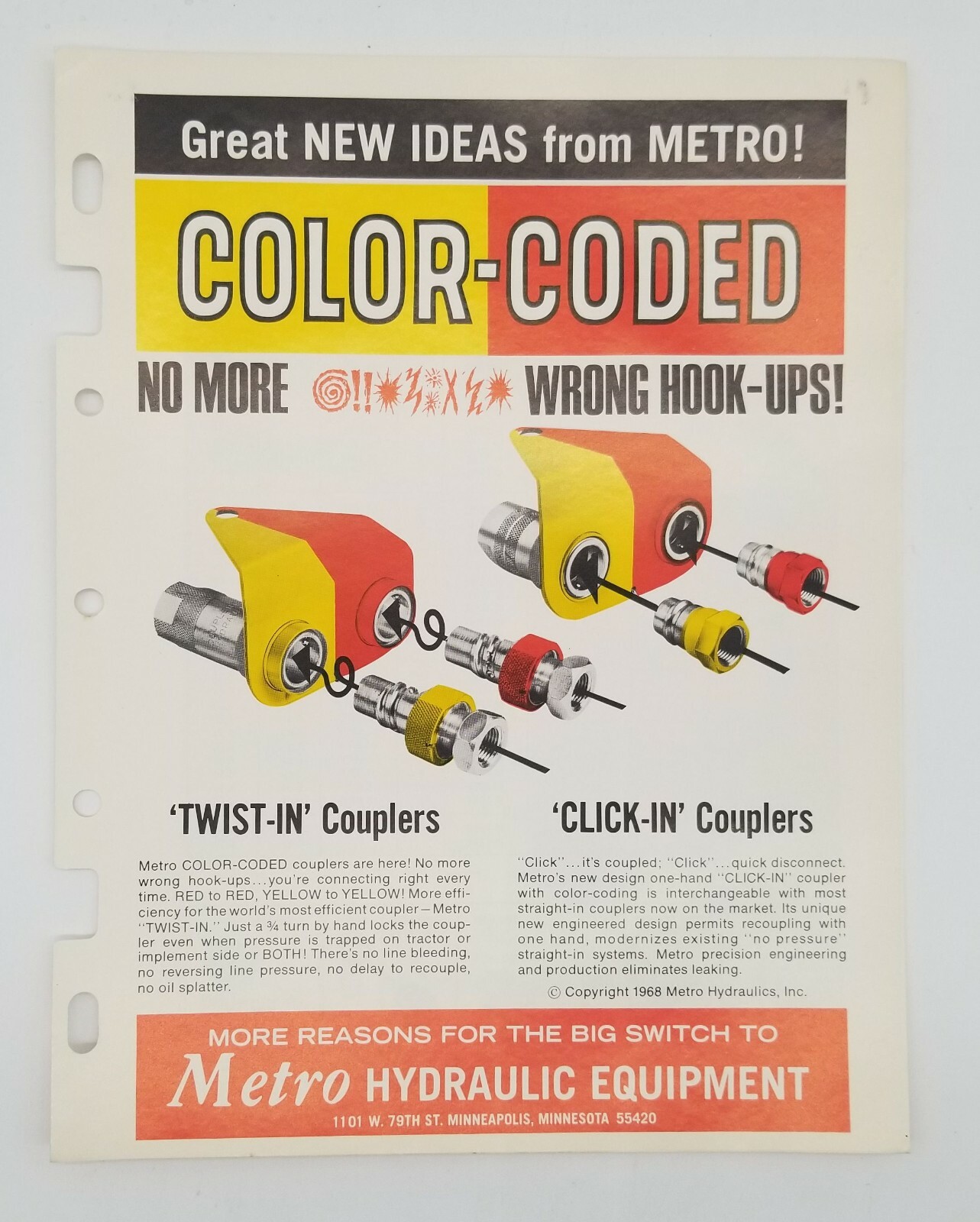 Metro Hydraulic Equipment Minneapolis MN Sales & Dealer Advertising Brochure