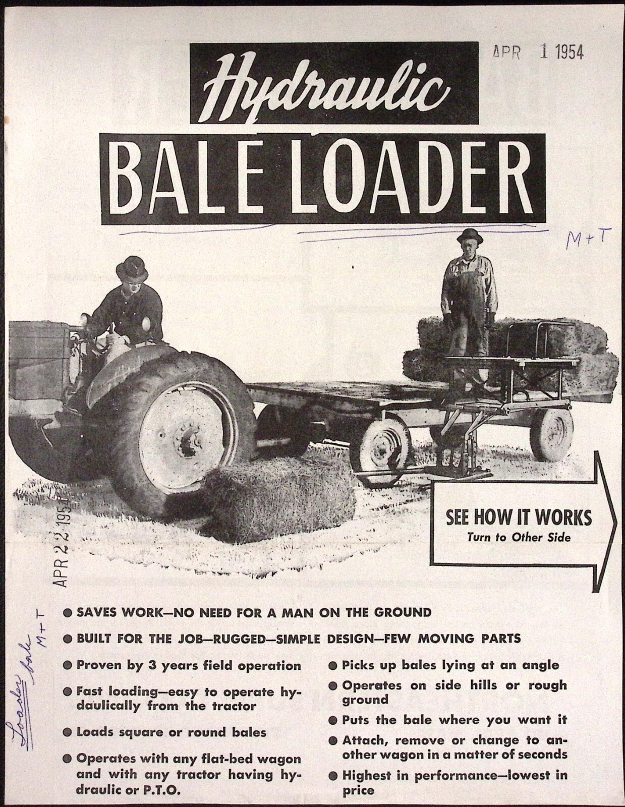 1954 Hydraulic Bale Loader Dealer Brochure Northeastern Supply Co Ipswich MA