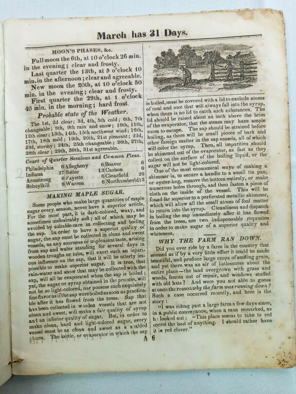 Vintage 1871 John Bear Baer&rsquo;s Agricultural Almanac Lancaster, PA Antique Farmers
