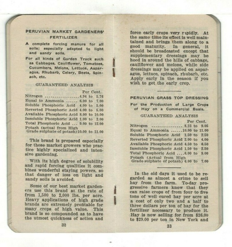 1913 Ad Booklet: Coe Mortimer Company, NY Fertilizers – 64 Pages – 5.5” x 2.7”