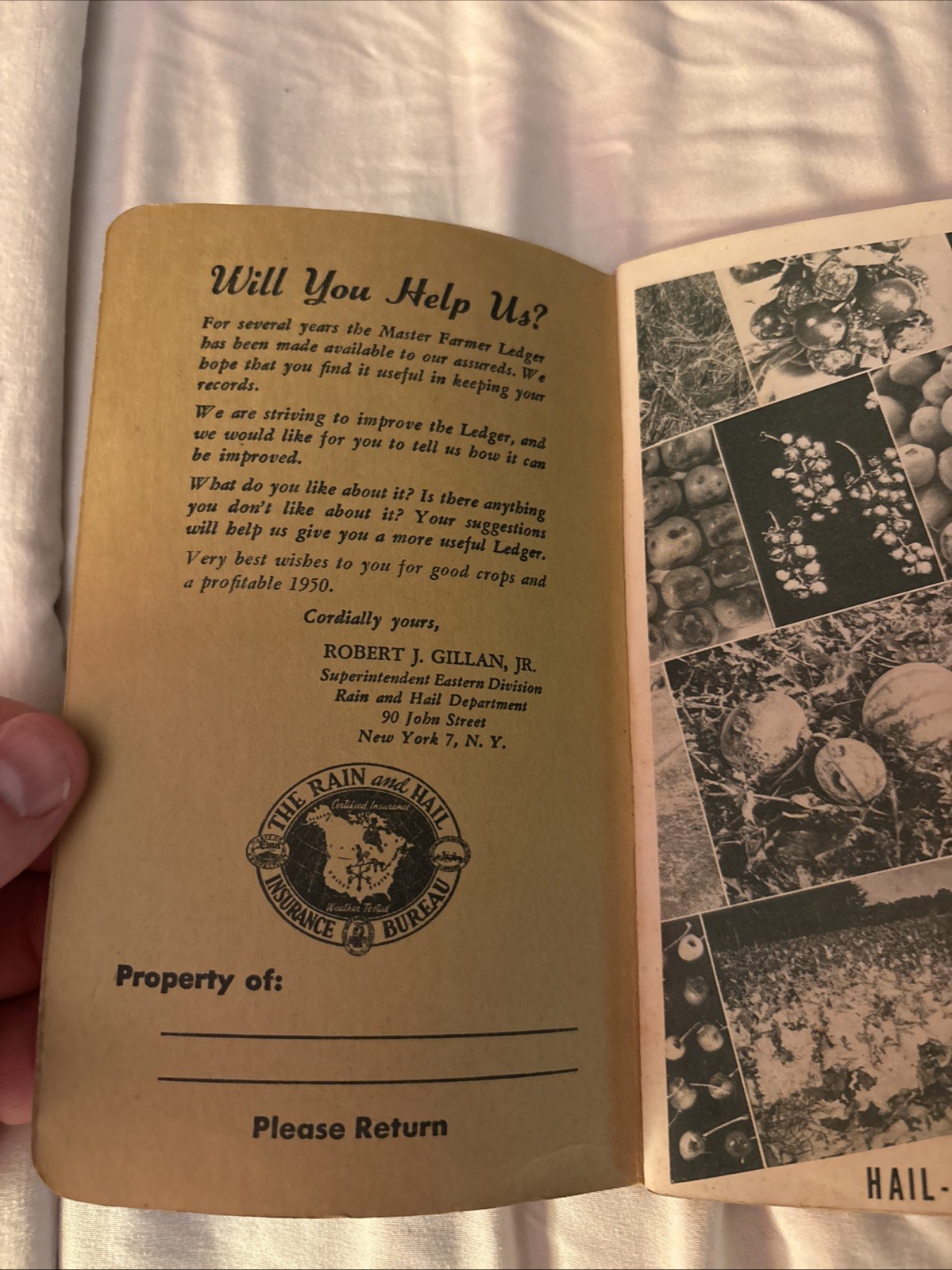 Vintage 1950 Master Farmer Ledger Unused Rain And Hall Insurance Bureau