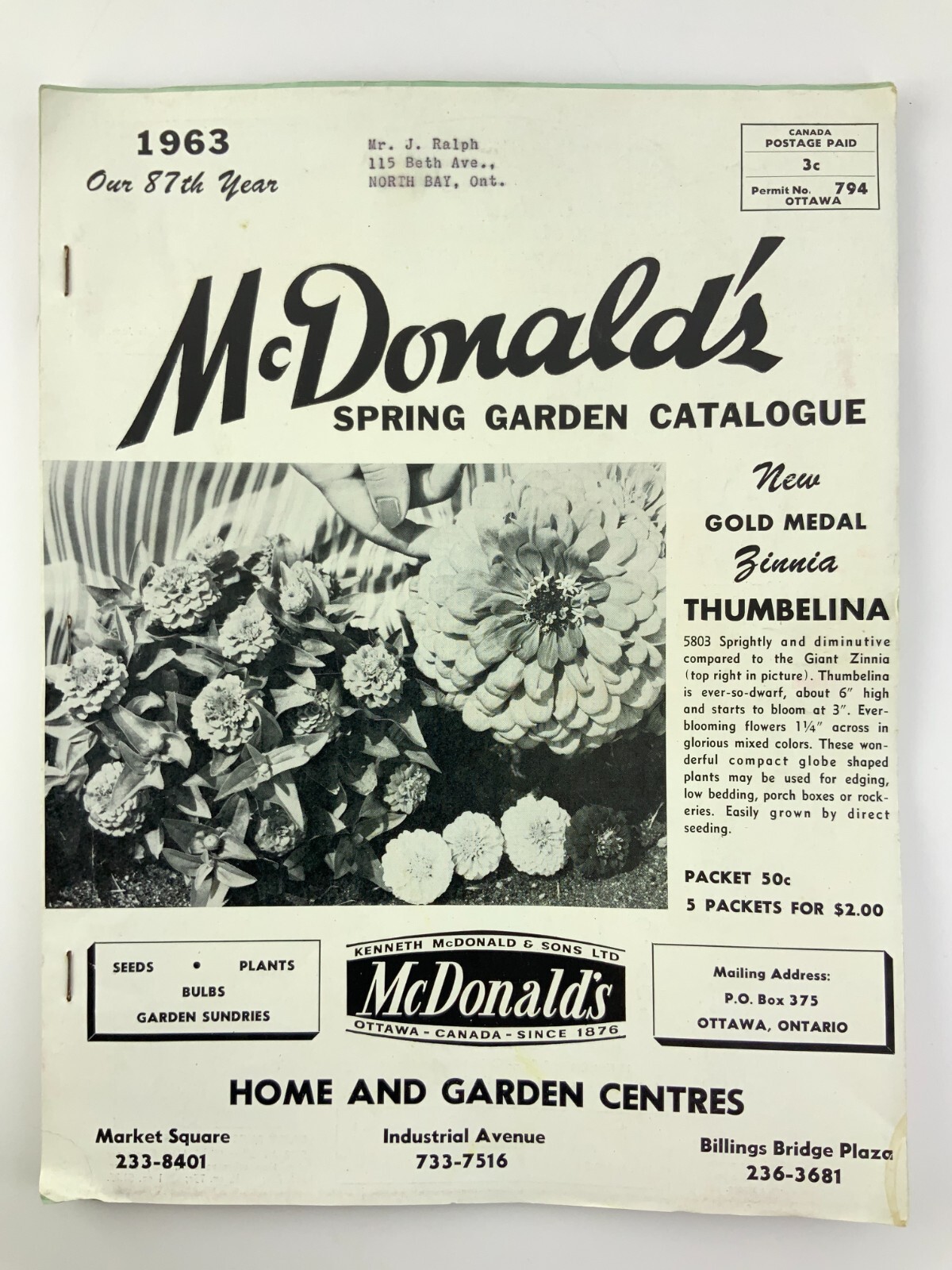 1963 McDonald&rsquo;s Spring Garden Catalogue Seeds Bulbs Plants Catalog Ontario EE631