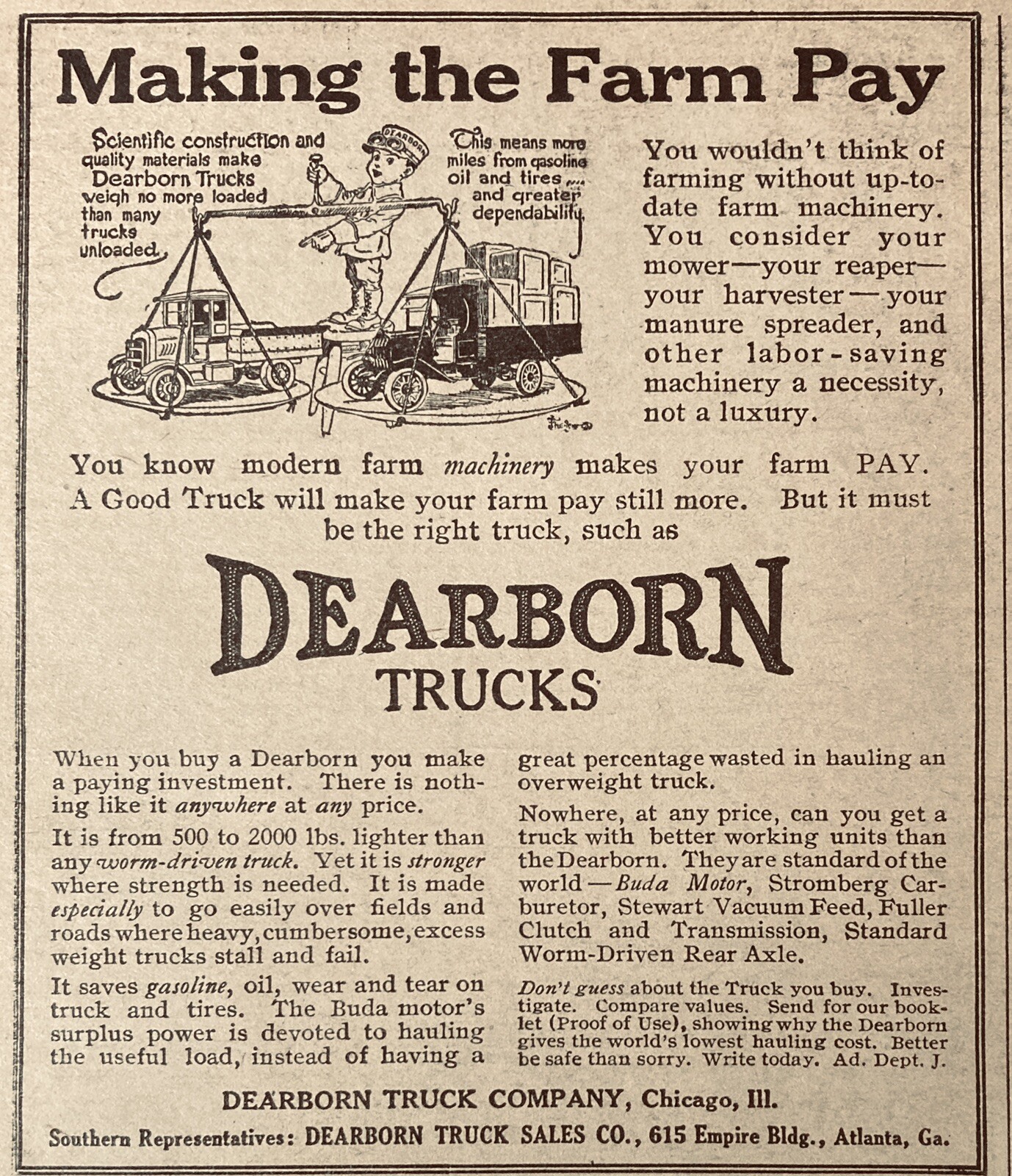 1920 AD.(XF13)~DEARBORN TRUCK CO. CHICAGO. DEARBORN FARM USE TRUCKS