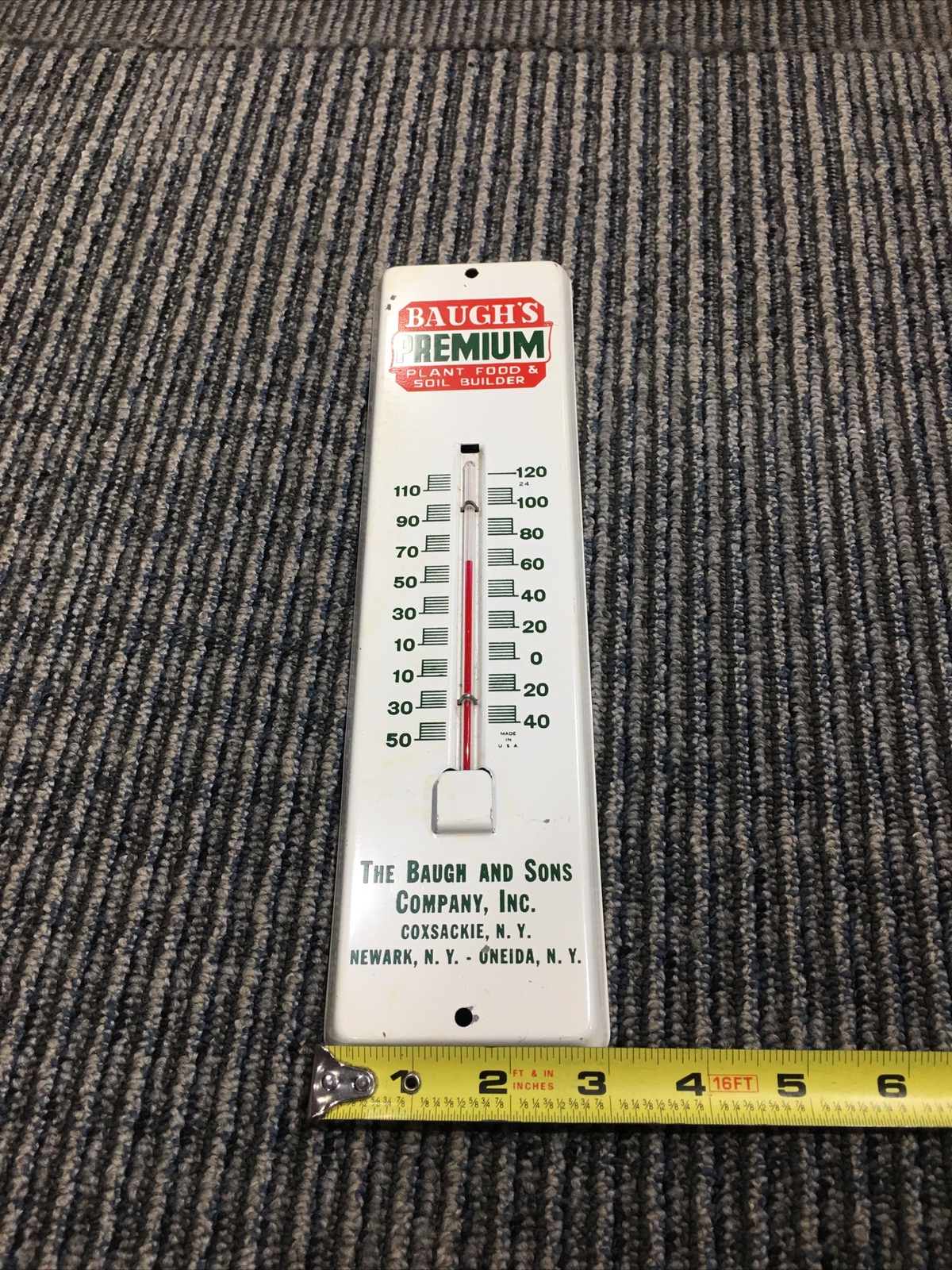 Baugh’s Premium Plant & Food Soul Builder vintage wall thermometer Advertising
