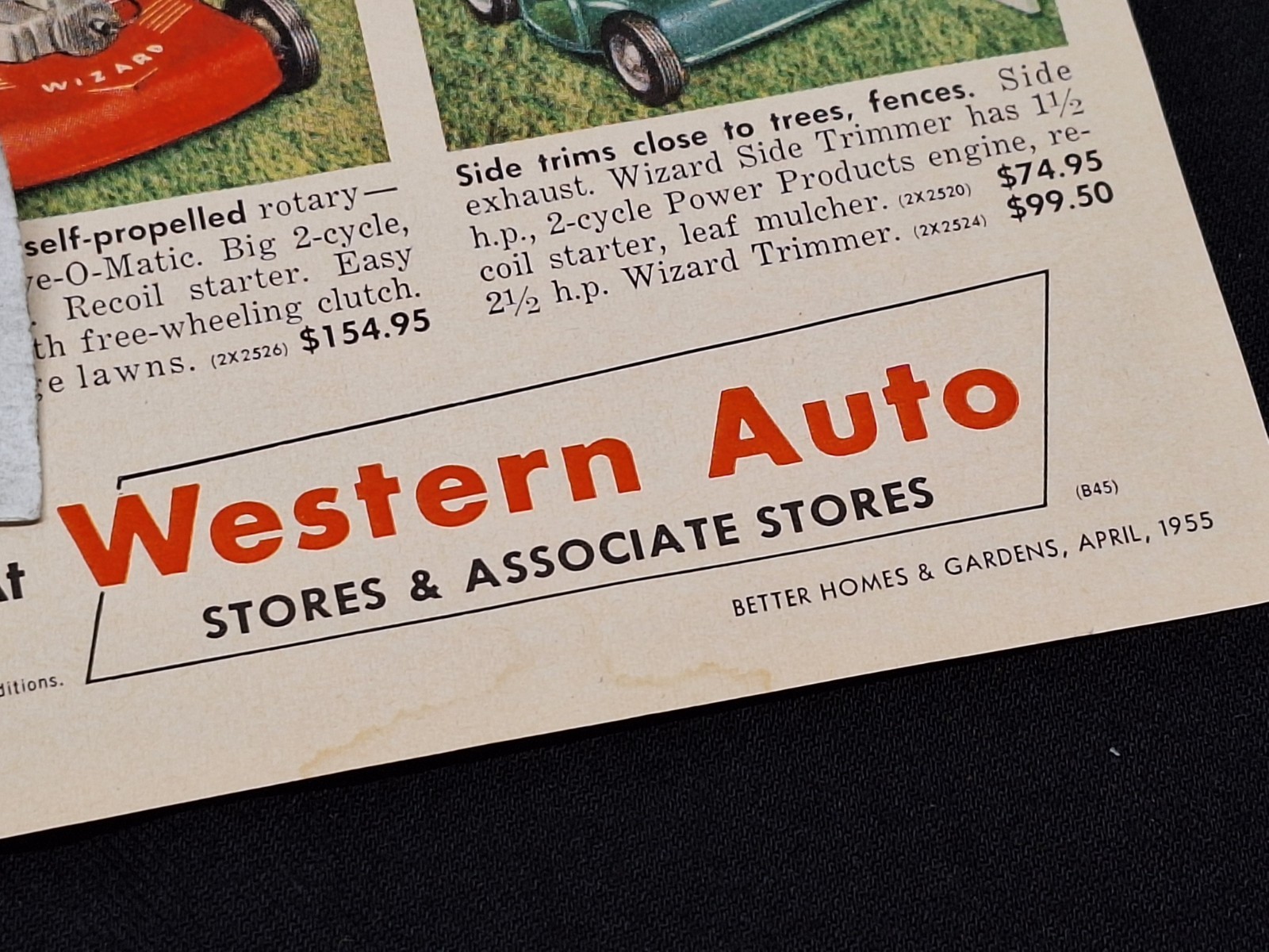1955 WESTERN AUTO WIZARD LAWN MOWER Original Print Ad Magazine