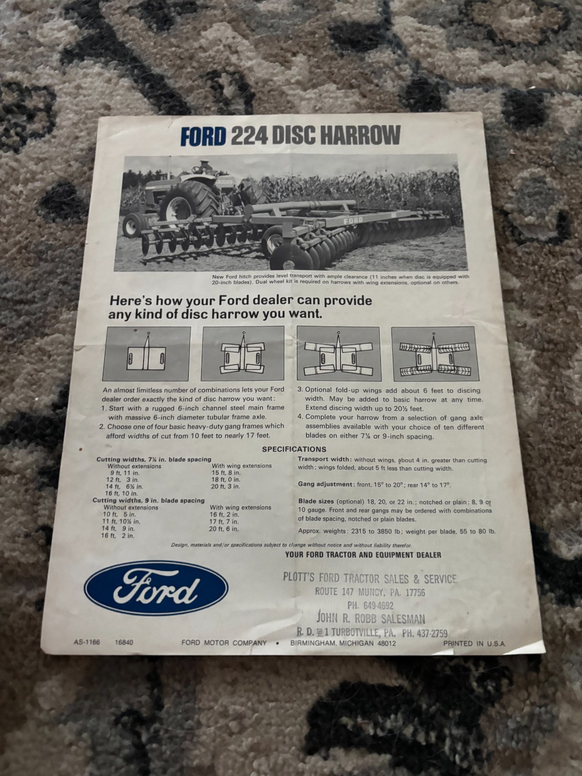 Ford Tractor 224 Disc Harrows for 1966 Brochure DCPA26