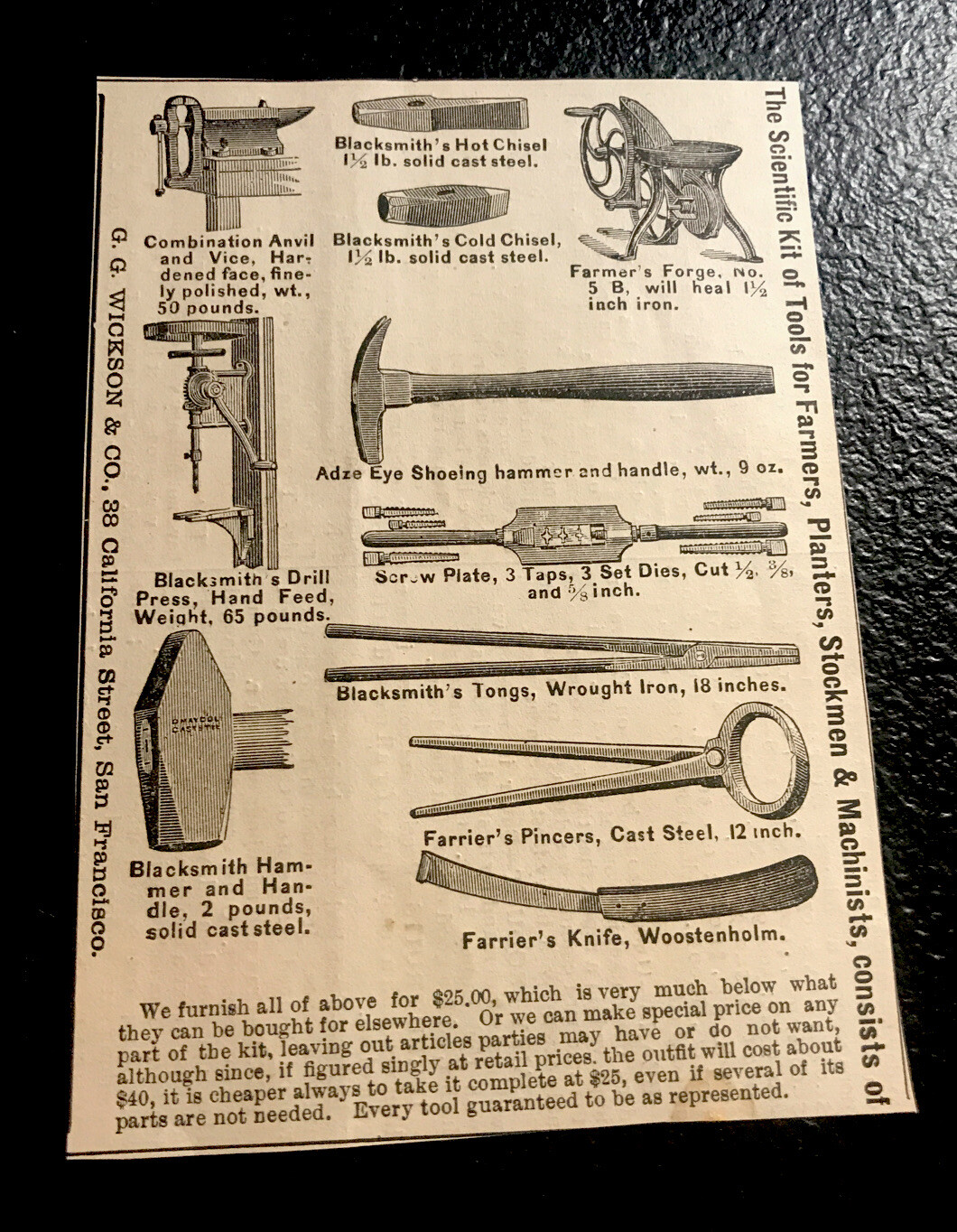 1886 G.G. Wickson & Co. Blacksmith Farm Advertising – San Francisco – California