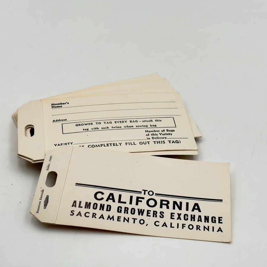 VINTAGE 1980s CALIFORNIA ALMOND GROWERS EXCHANGE Tag Varietal Farmer Collectible