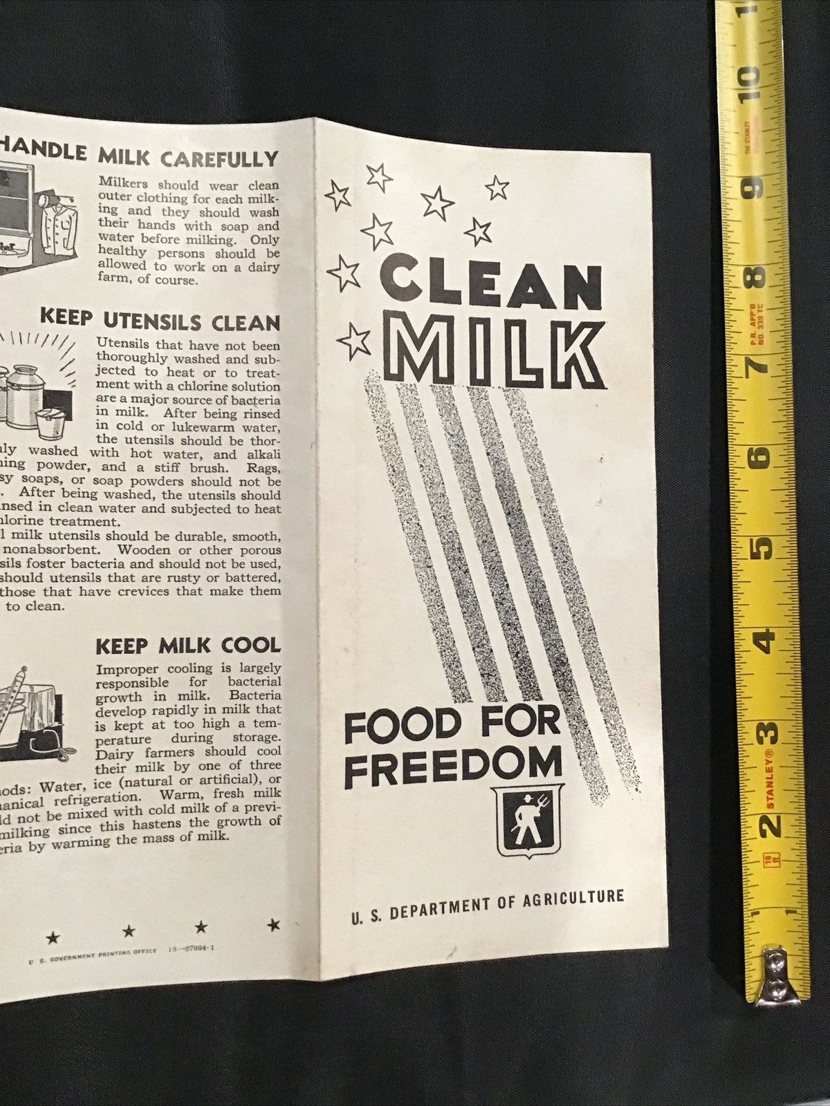 WW2 Clean Milk US Dept of Agriculture flyer brochure