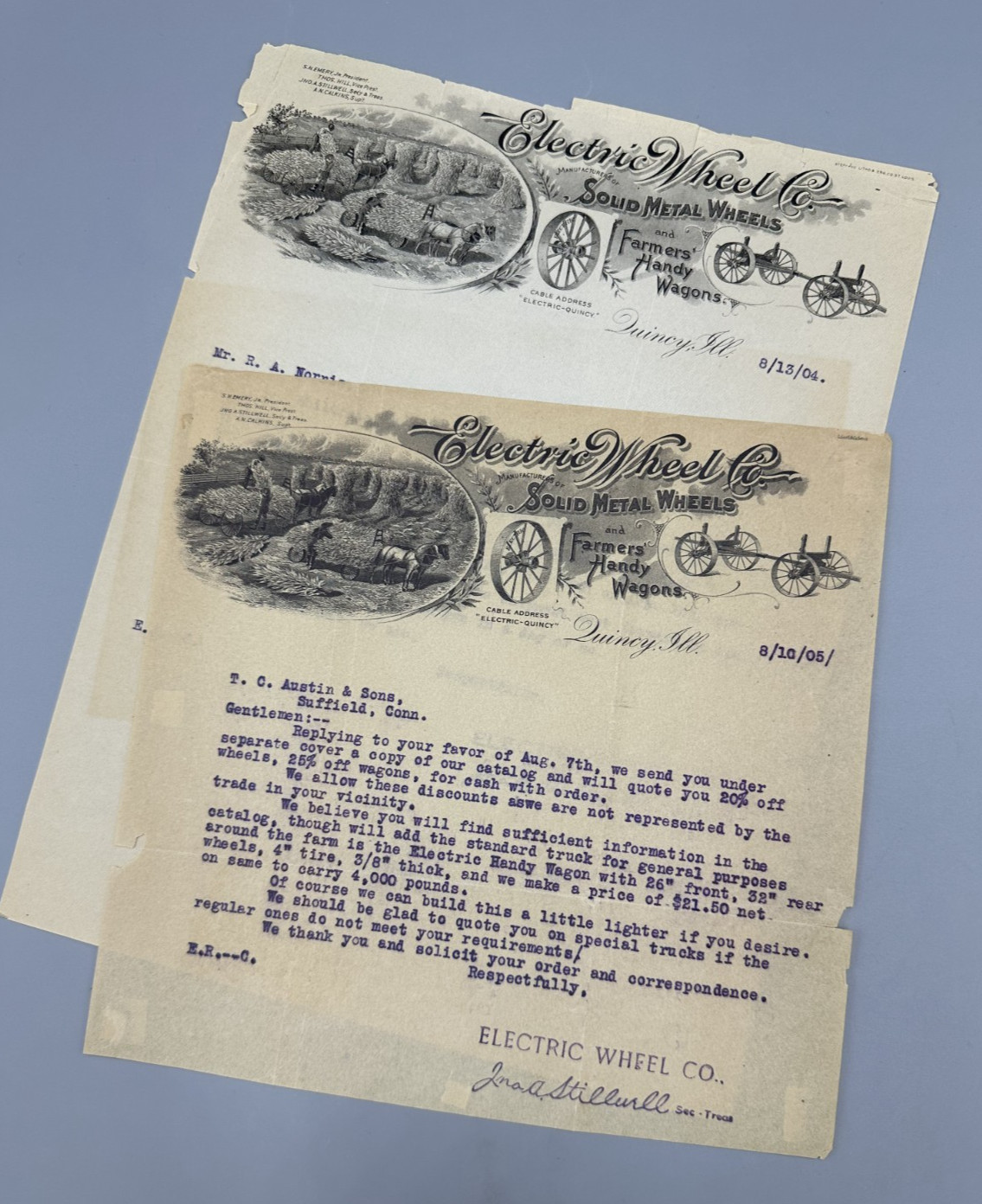 1904 ELECTRIC WHEEL Co FARM WAGONS Letter QUINCY Illinois Advertising