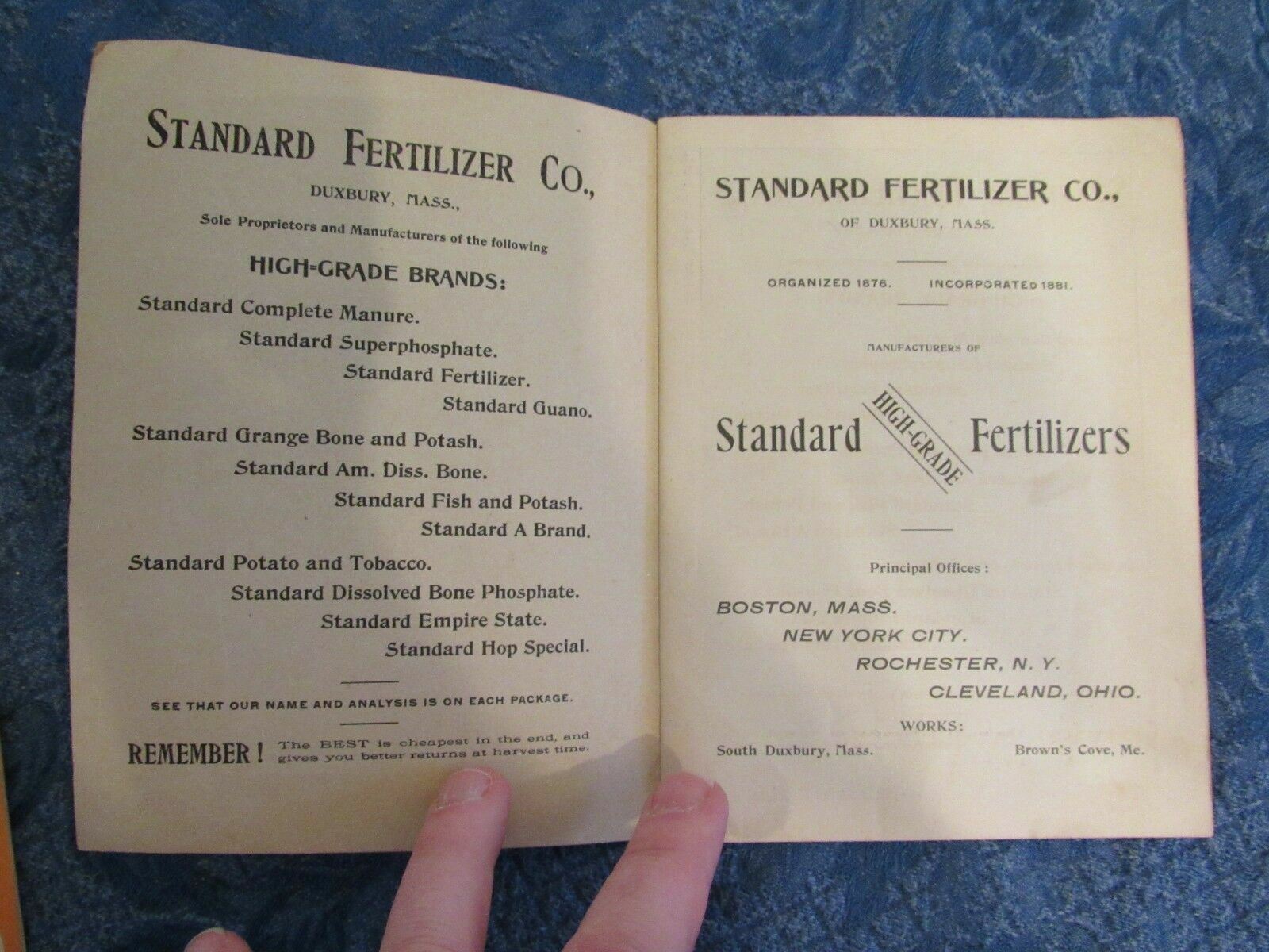 1897 Advertising Booklet Standard Fertilizer Co Boston & Mid Century Planting