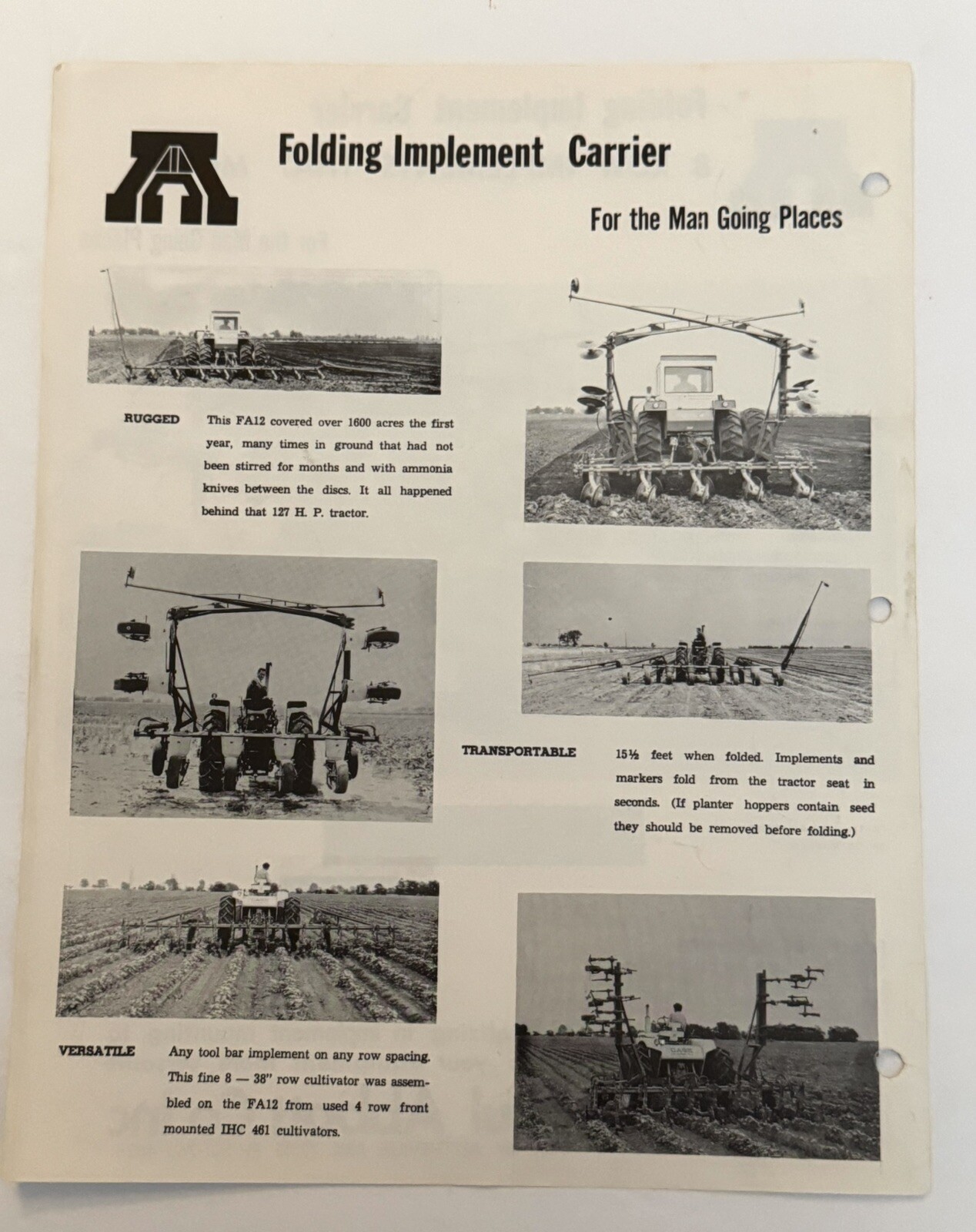 Vtg 50&rsquo;s Paul Abbot Co Farm Tool Folding Implement Carrier 2 Page Sales Brochure