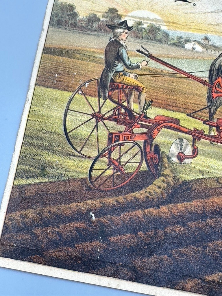 1888 GRAND DETOUR PLOW Little Yankee FARM Antique Advertise TRADE CARD Dixon IL
