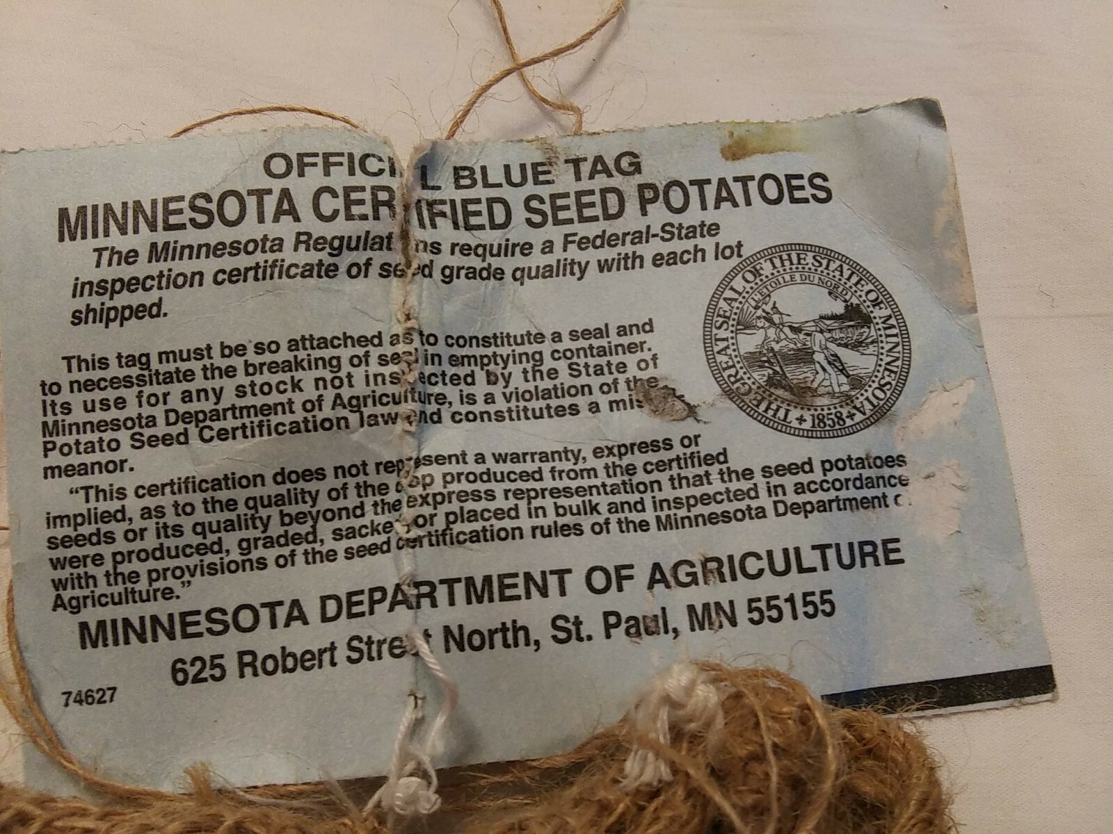 Vtg. (2) Minnesota Northern Flight Potato sacks burlap tattered torn 50 lbs