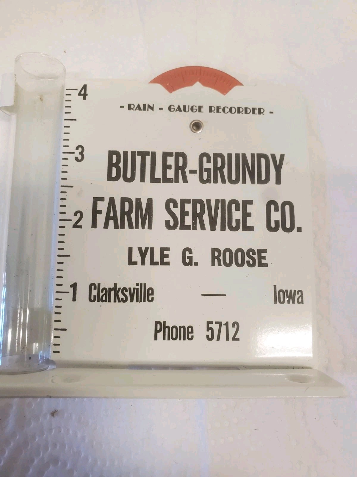 Metal Rain Guage Butler Grundy Farm Service Clarksville Iowa Lyle G Roose County