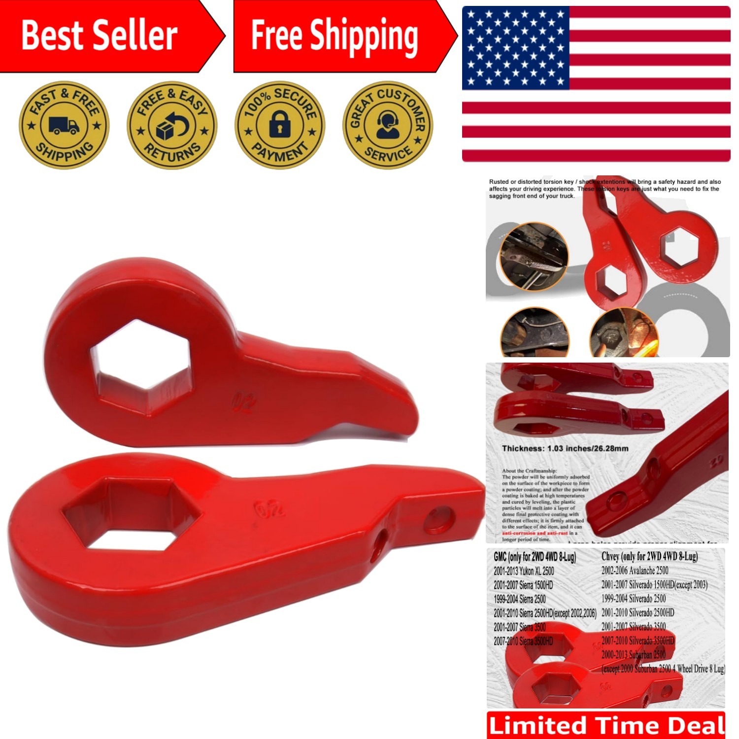 High Strength Forged Steel 1-3 Inch Lift Torsion Keys for Chevy/GMC Vehicles