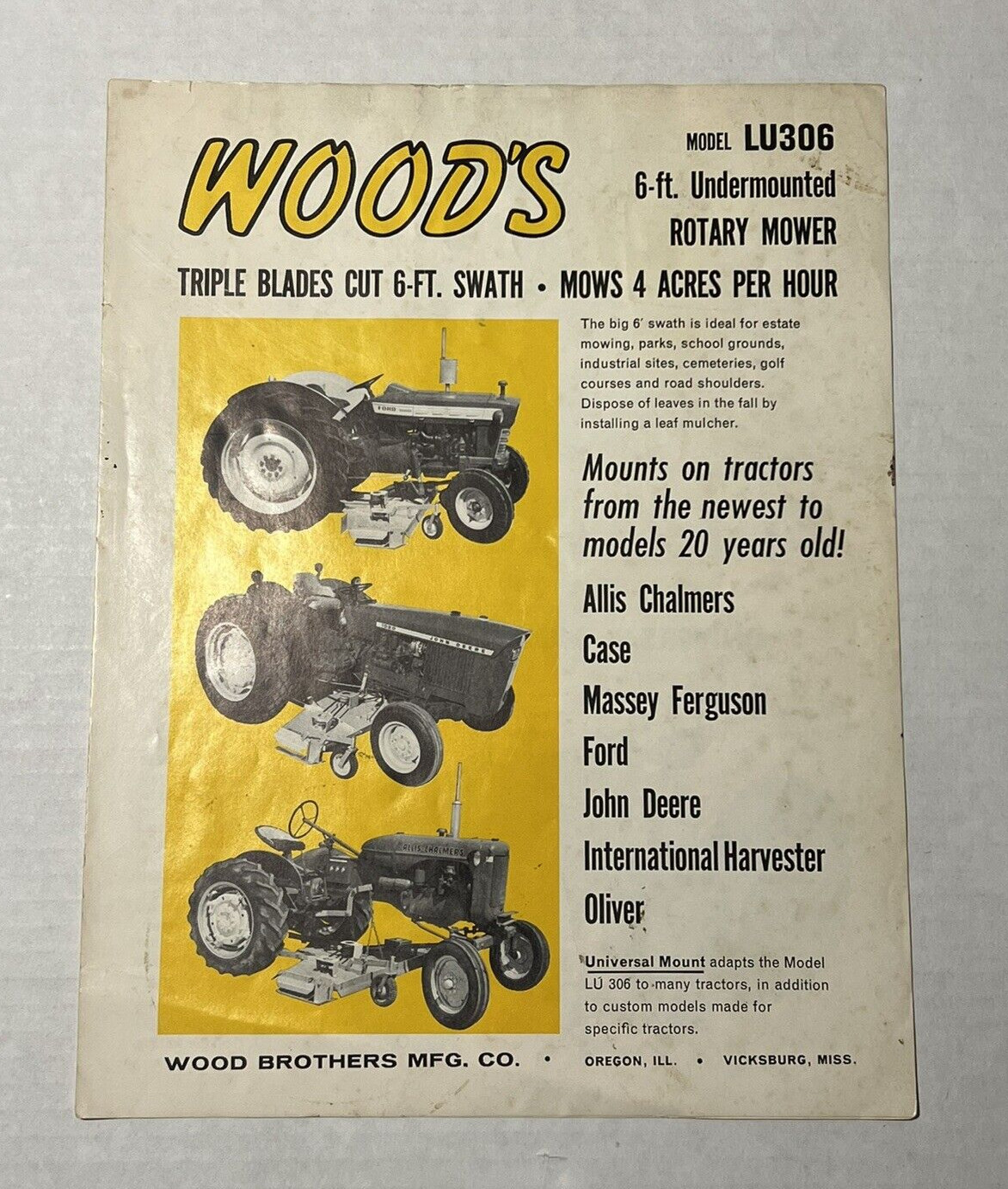 Wood&rsquo;s Brothers Undermounted Rotary Mower Model LU306 Dealer Sales Brochure