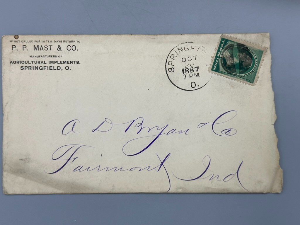 1887 PP MAST Springfield Ohio Buckeye FARM Postal Cover Billhead Advertising
