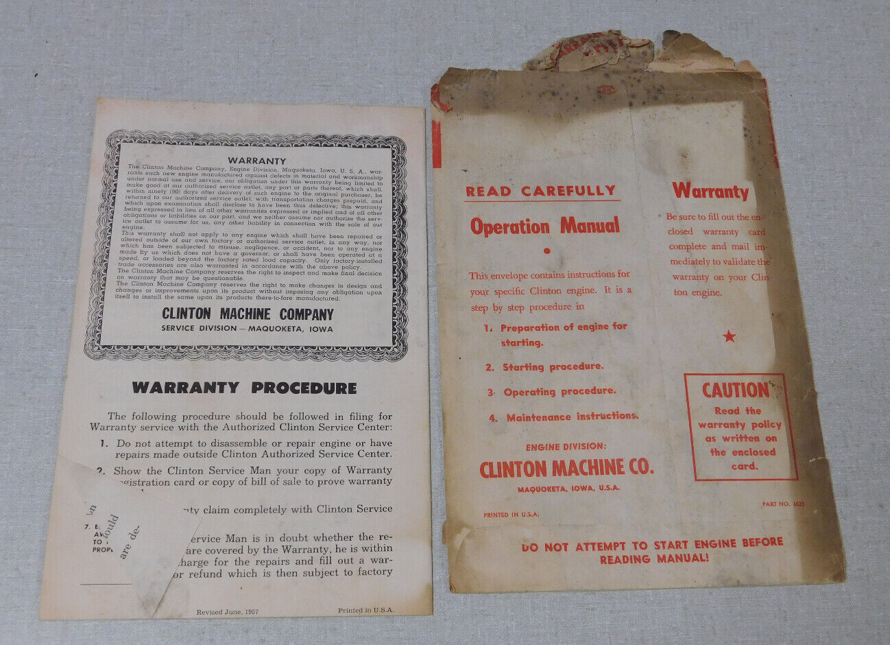 Clinton Gem Engine Models 100 VS100 A2100 VS2100 VS3100 instruction manual