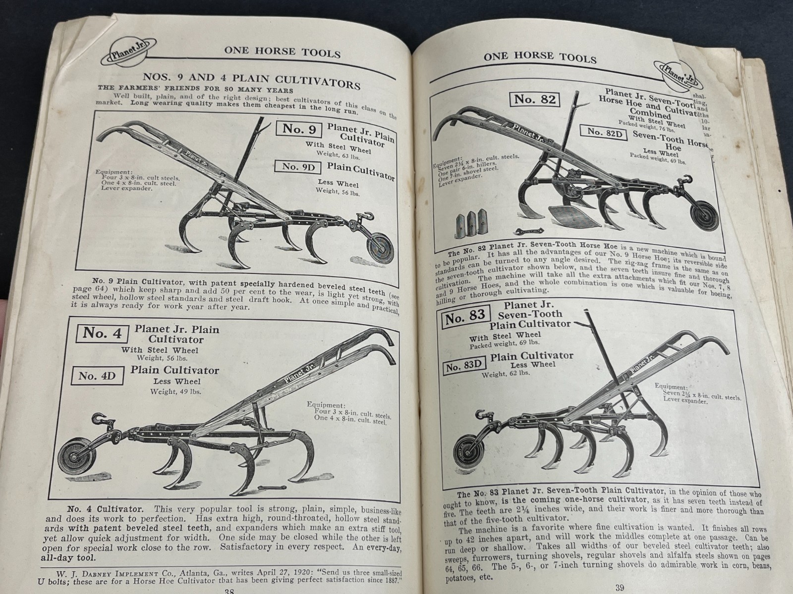 Planet Jr Farm and Garden Tools #51 Catalog 1920s Cultivators Equipment + Insert