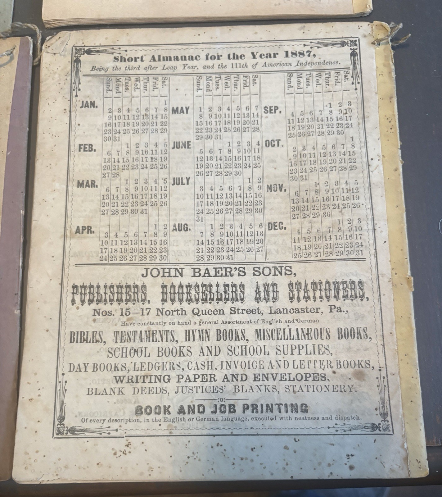 Lot Of 4 John Baer&rsquo;s Agricultural Almanac Lancaster, PA Antique 1880’s