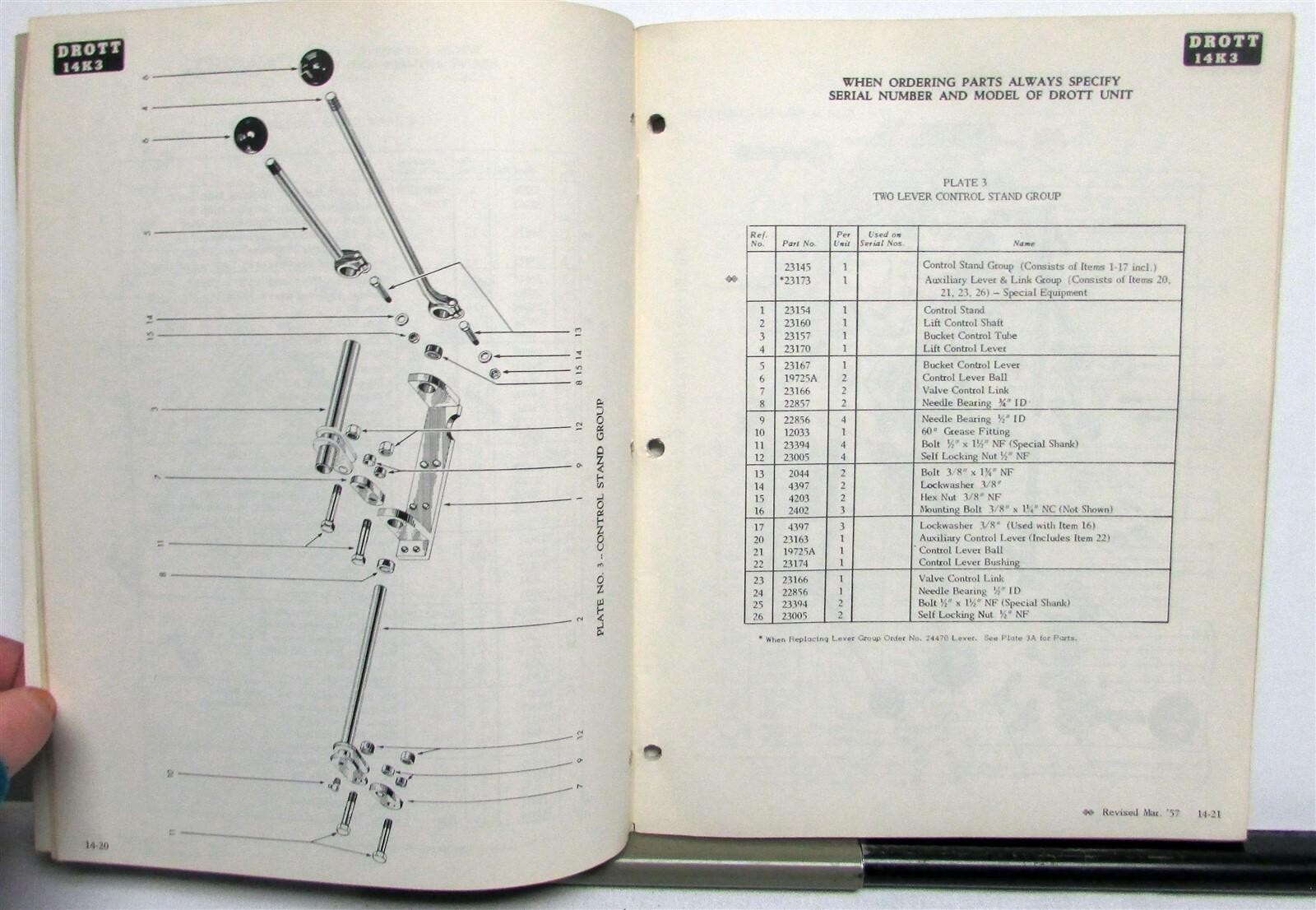 1957 Drott 14K3 Skid Shovel Parts Numbers Specification Construction Manual