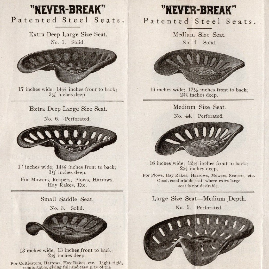c.1920 Avery Stamping Cleveland OH Brochure Never-Break Steel Farm Tractor Seats