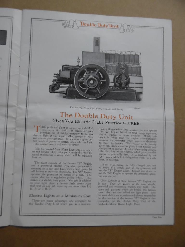 1922 Fairbanks Morse Double Duty Light Plant Catalog Z Engine Vintage Original