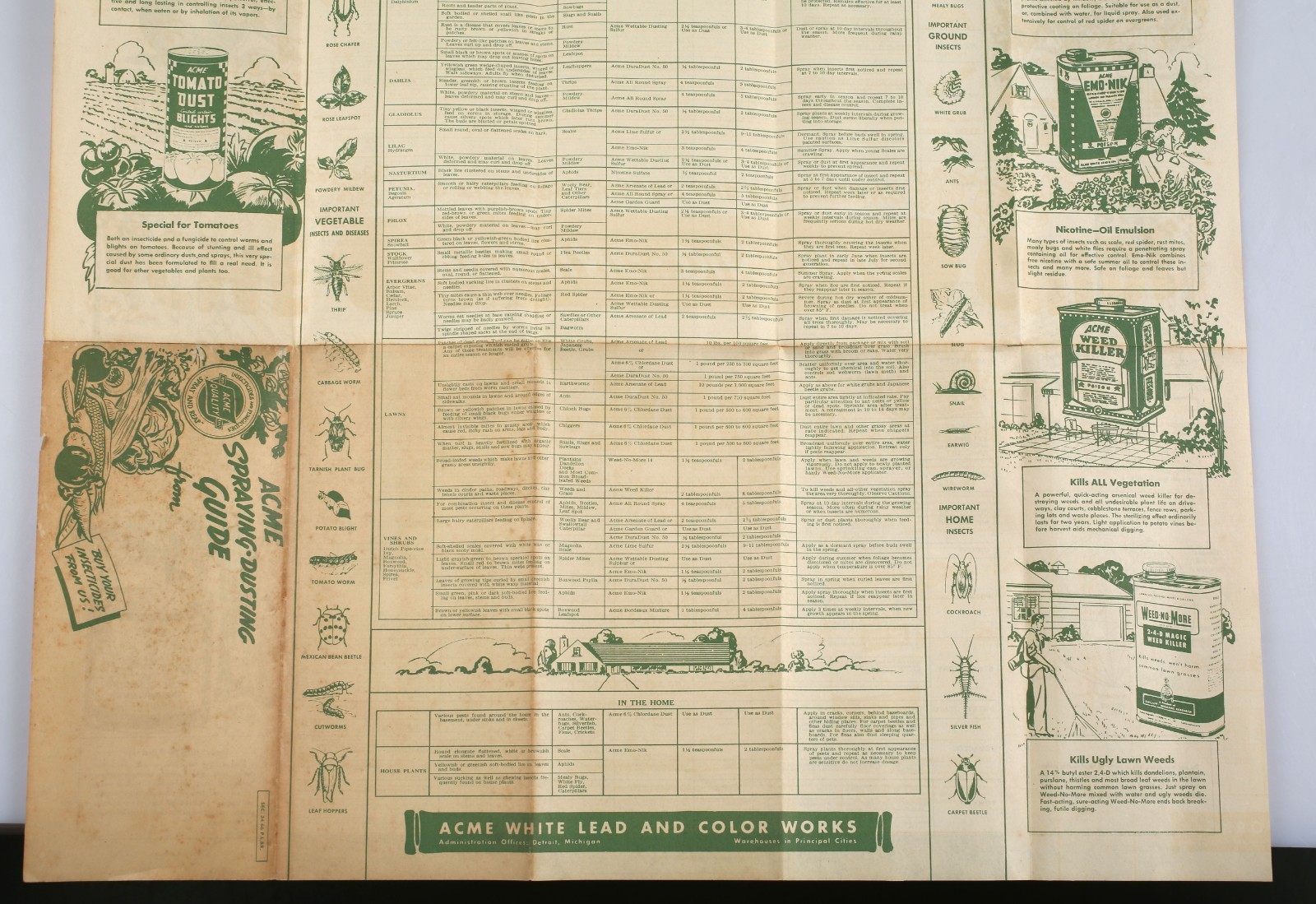 Vintage ACME Spraying Dusting Guide Foldout Poster Arsenic DDT Poison Sulfur