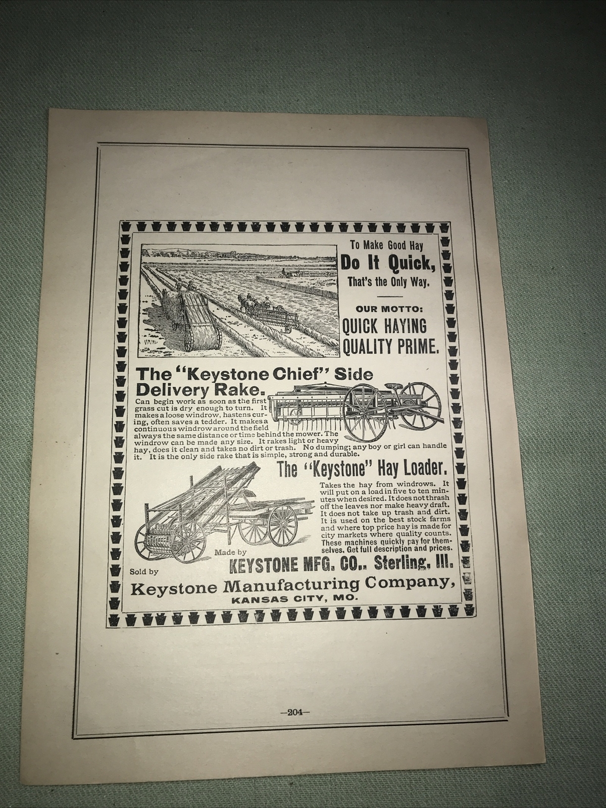 1898 Keystone Farm Advertising – Sterling – Illinois & Kansas City – Missouri
