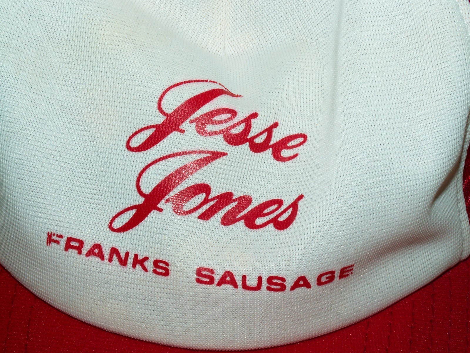 JESSE JONES HAT BASEBALL CAP VINTAGE ADJ SNAPBACK RED FRANKS SAUSAGE AS IS.