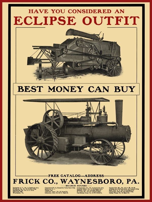 1906 Frick & Co. Eclipse Threshing Outfit NEW Sign 24×30&Prime; USA Steel XL Size