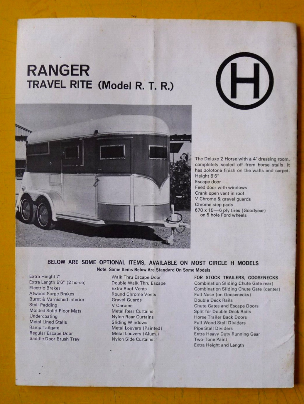 1960s-1970s Vintage CIRCLE H TRAILER Horse & Livestock Trailer Sales BROCHURE