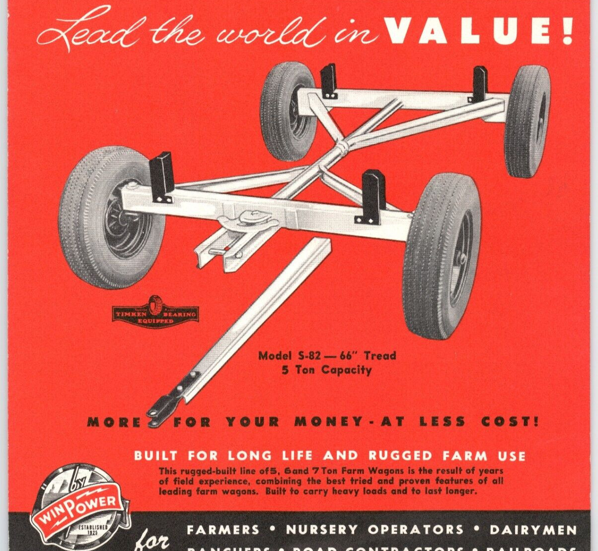 c.1950 WinPower Farm Wagons Catalog Brochure S-82 W-66 Roy Somers Brookville OH
