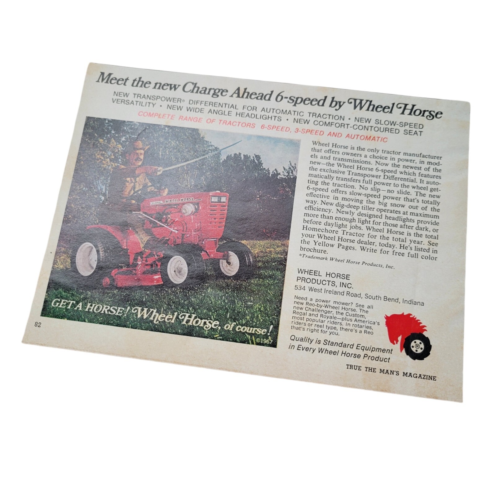 Vtg 60&rsquo;s Wheel Horse Tractor Print AD 6 & 3 Speed Automatic Transpower