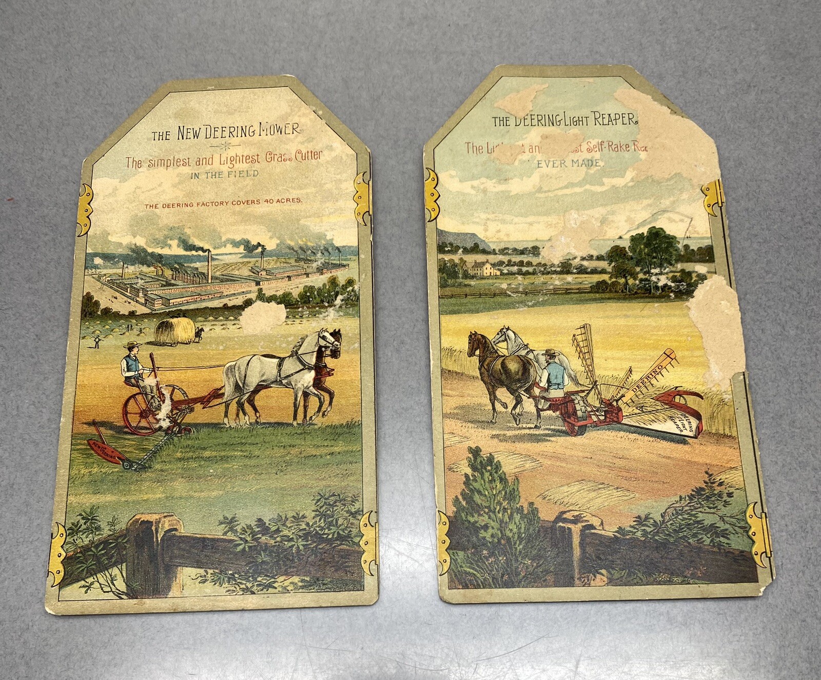 Antique Deering Mower And Reaper Pair Of Victorian Trade Cards