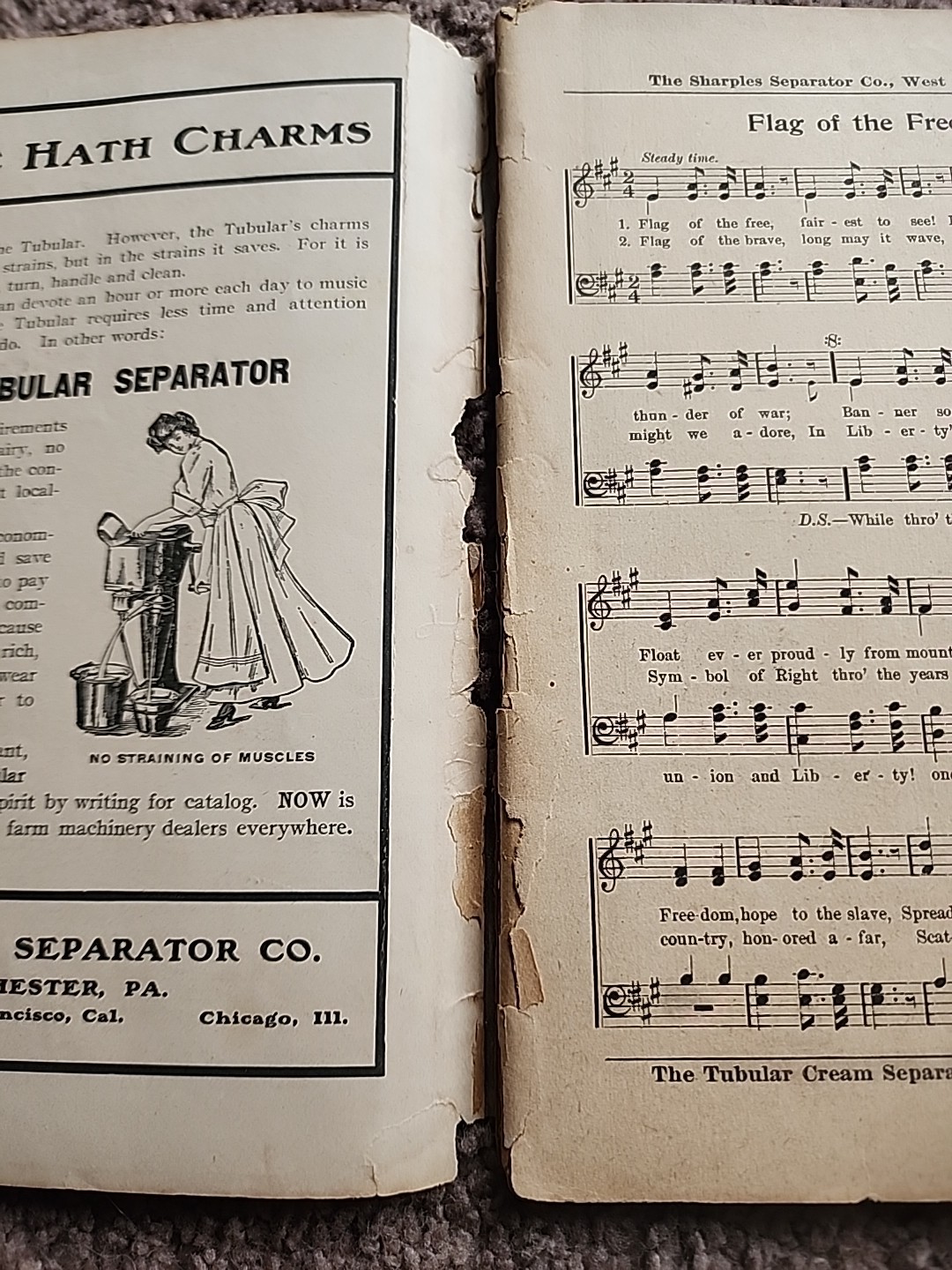 Sharples Seperator Co. West Chester PA. Old Time Songs Music Book