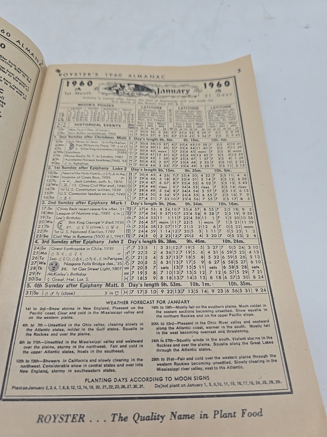 Vintage 1960 F.S.Royster Guano Almanac Seventy-Fifth Year Edition