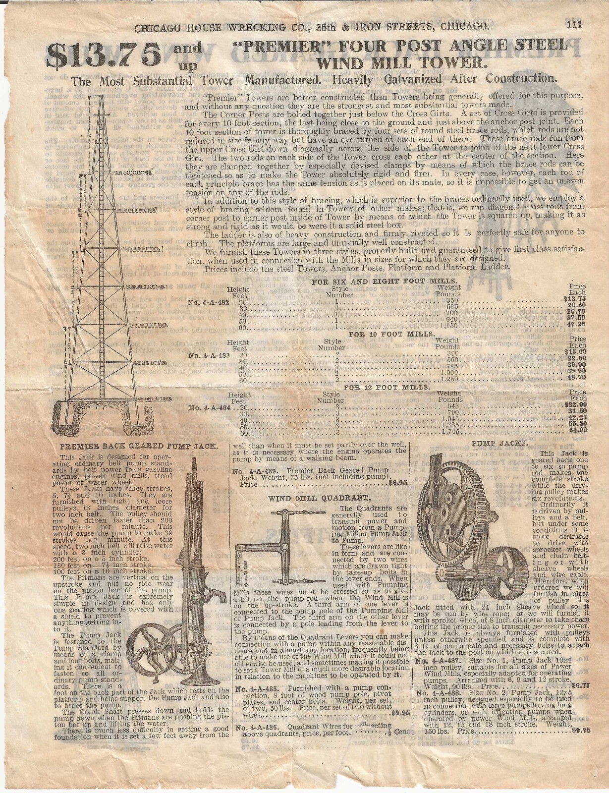 Early 1900 s Wind Mill 2-Sided Ad Chicago House Wrecking Company
