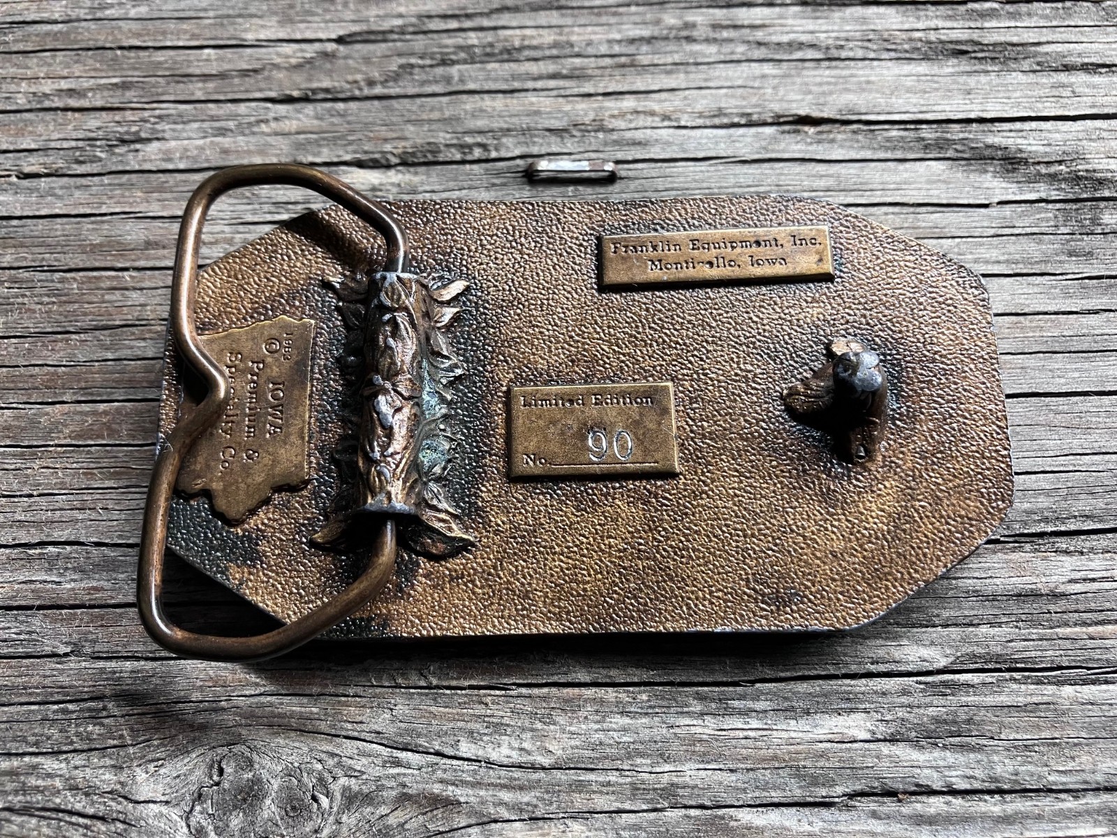 FRANKLIN EQUIPMENT Brass BELT BUCKLE 1983 Limited Edition Monticello, Iowa FARM