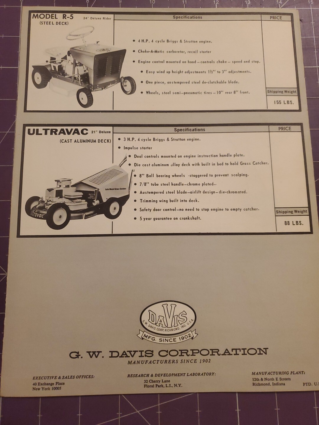 1960s G W Davis Push & Riding Lawn Mower Brochure/catalog