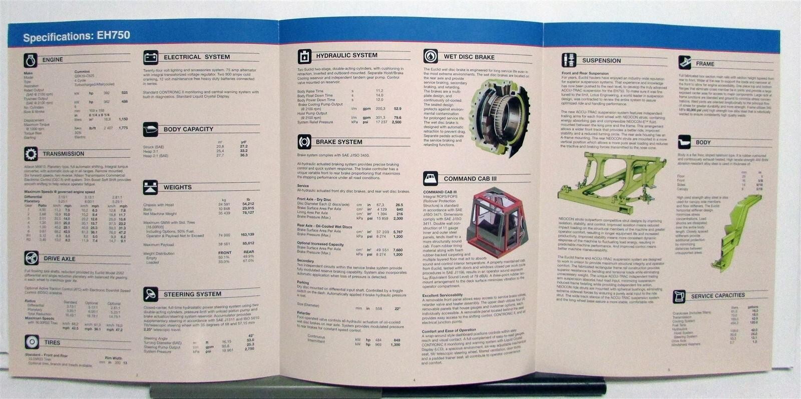 2001 Hitachi EH 750 Dumper Specifications Construction Sales Brochure