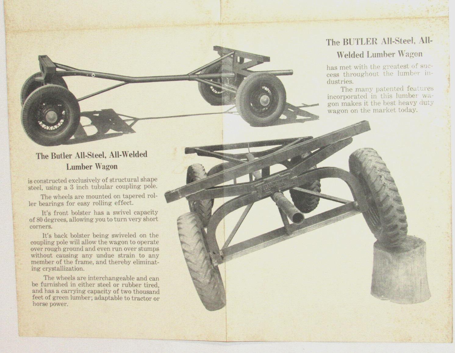 VINTAGE 1930s SELF-PROPELLED LUMBER CARRIER & WAGON POSTER/BROCHURE! COLUMBUS,GA