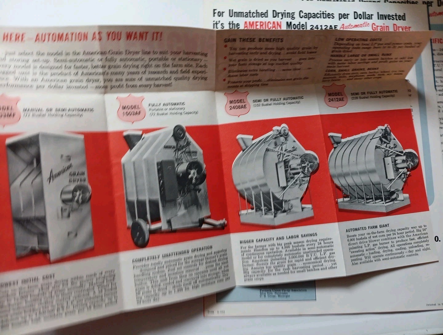 3 American Farm Equipment Co Sales Advertising Flyer Brochures 2412AE, 2420AE